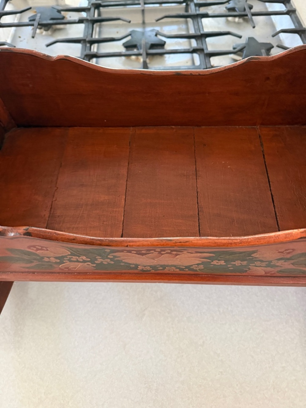 Antique Handcarved Wooden Rocking Cradle with Hand-Painted Couple - Picture 5 of 11